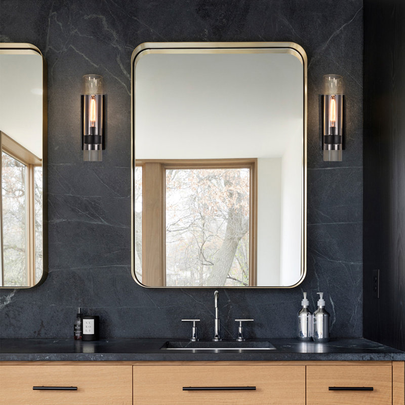 16,75 po Applique murale de salle de bain 1 lumière noire avec cylindre en verre transparent (paquet de 2)