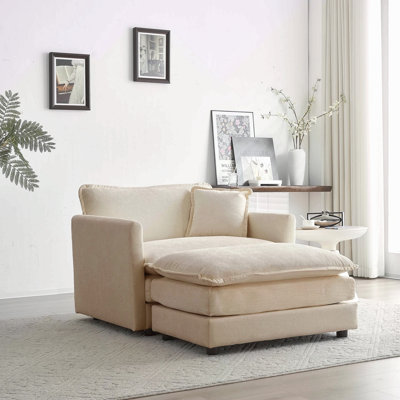 Fauteuil d'appoint moderne avec repose-pieds, fauteuil club en chenille et fauteuil de lecture, chenille beige