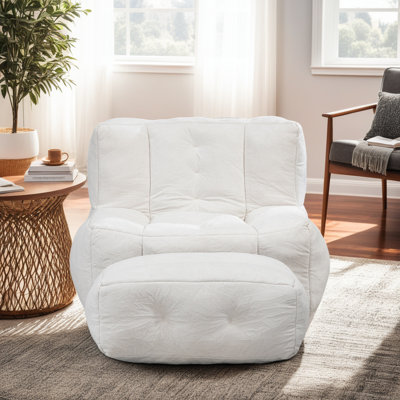 Oversized Bean Bag Chair,Lazy Sofa Chair With Memory Foam And Ottoman-38.5" Mosha Velvet, Crushed High-Density Foam, Supportive & Washable by Trule