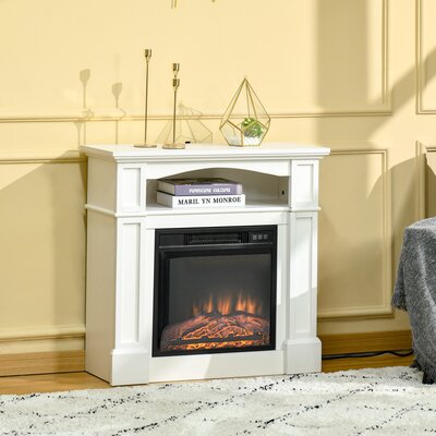 Canora Grey Electric Fireplace With Mantel, Freestanding Heater Corner Firebox With Log Hearth, Shelf And Remote Control, 1400W, White -  8F004D7CD61B40D9A2D268683CD82DF2
