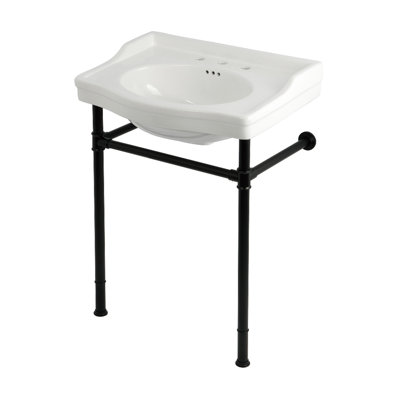 Kingston Brass KVPB30229W86 Victorian 30" Ceramic Console Sink With Stainless Steel Legs (8-Inch, 3-Hole), White/Polished Nickel