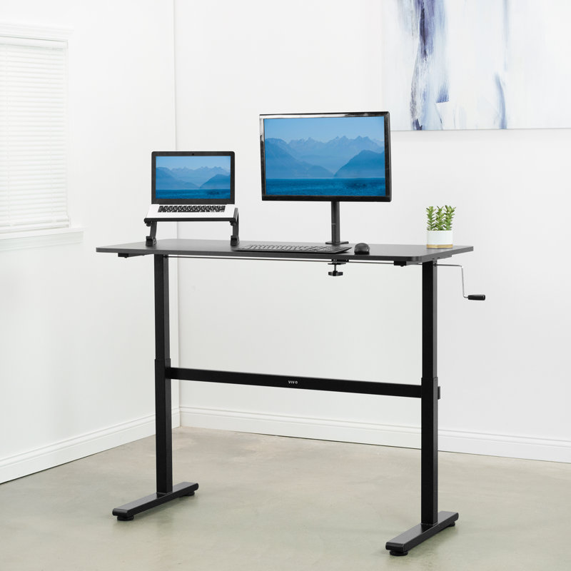 Bureau à hauteur réglable à manivelle 55 po x 24 po, Noir / Noir