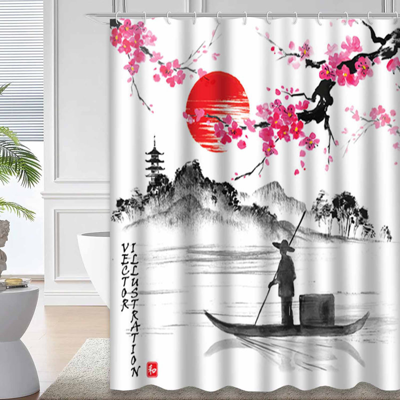 Rideau de douche japonais avec 12 crochets, L 72 po x l 72 po