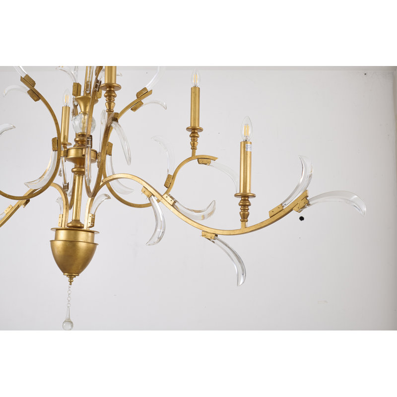 Lustre 6 lumières en métal doré avec cristaux transparents