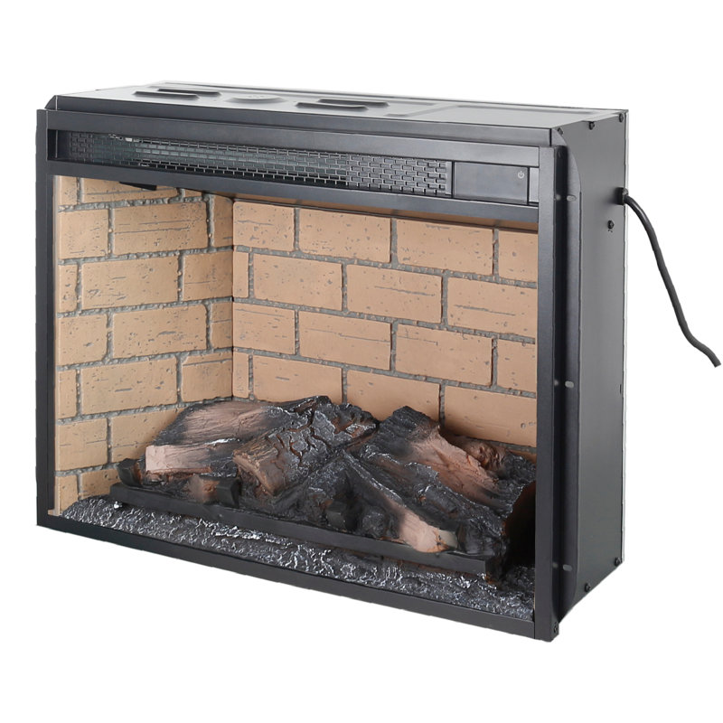 Infrared Quartz Woodlog Fireplace Insert with Brick Design, 18.1" H x 24" W x 8.2" D