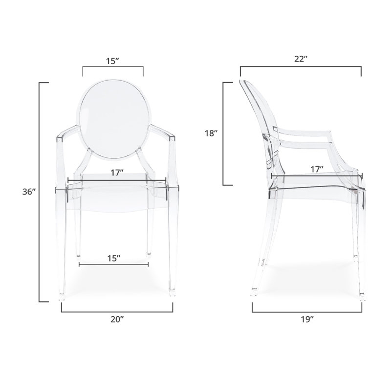 Clear Polycarbonate Modern Arm Chairs, Set of 4