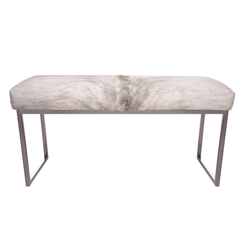 Upholstered Cowhide Bench, 19" H x 36" W x 16" D