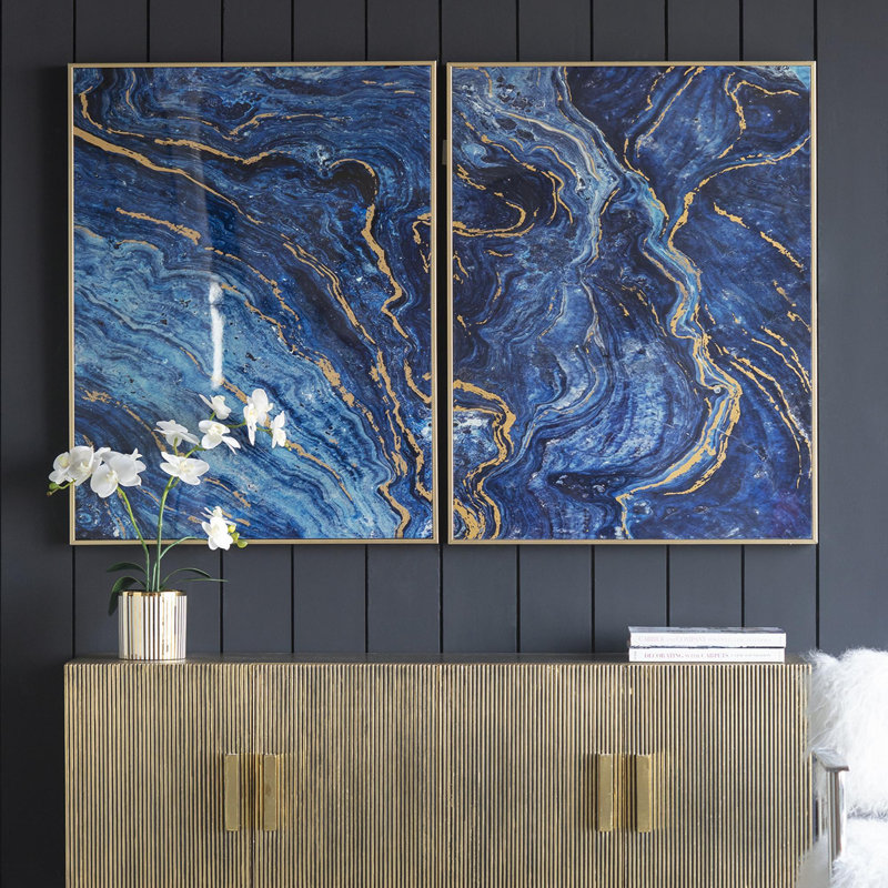Ensemble de 2 panneaux d'art encadrés bleus