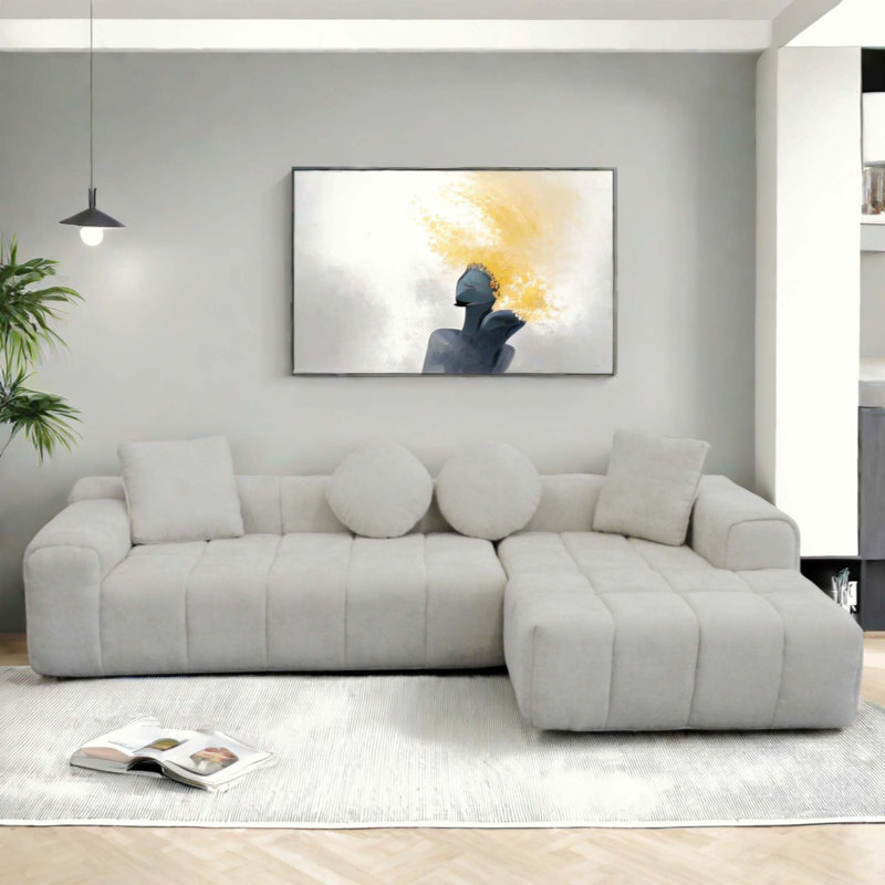 L Shaped Modular Sofa ,No Assembly Required, Light Gray Fabric