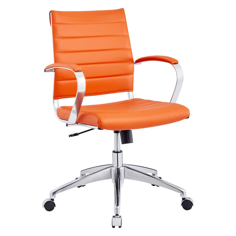 Orange Mesh and Leather Swivel Task Chair with Metal Frame