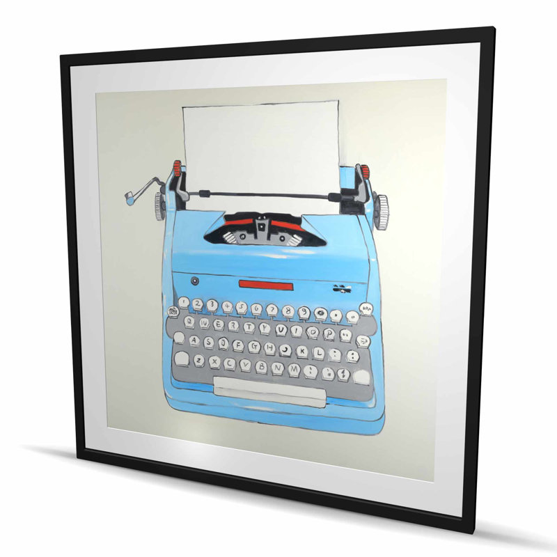 Blue Typewriter Machine - Beige Framed Matted Print Decor