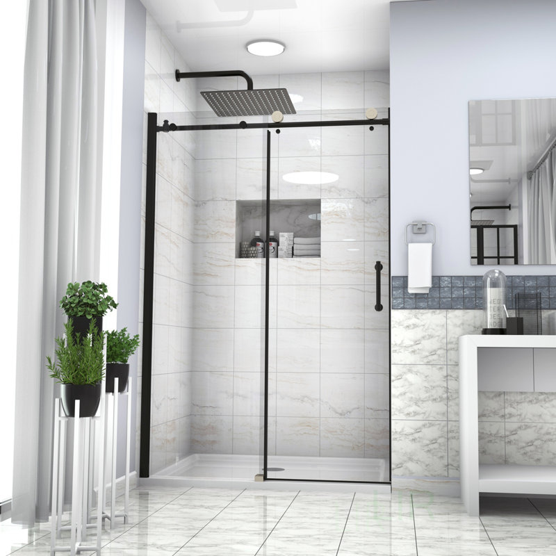 Stylish 48X76 Inch Single Sliding Bypass Shower Enclosure, 5/16 In. (8Mm) Tempered Glass, Easy Installation, Modern Bathroom Upgrade, Shower Door