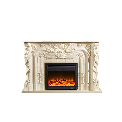 73.23"White Solid Wood Simulated Flame Electric Fireplace