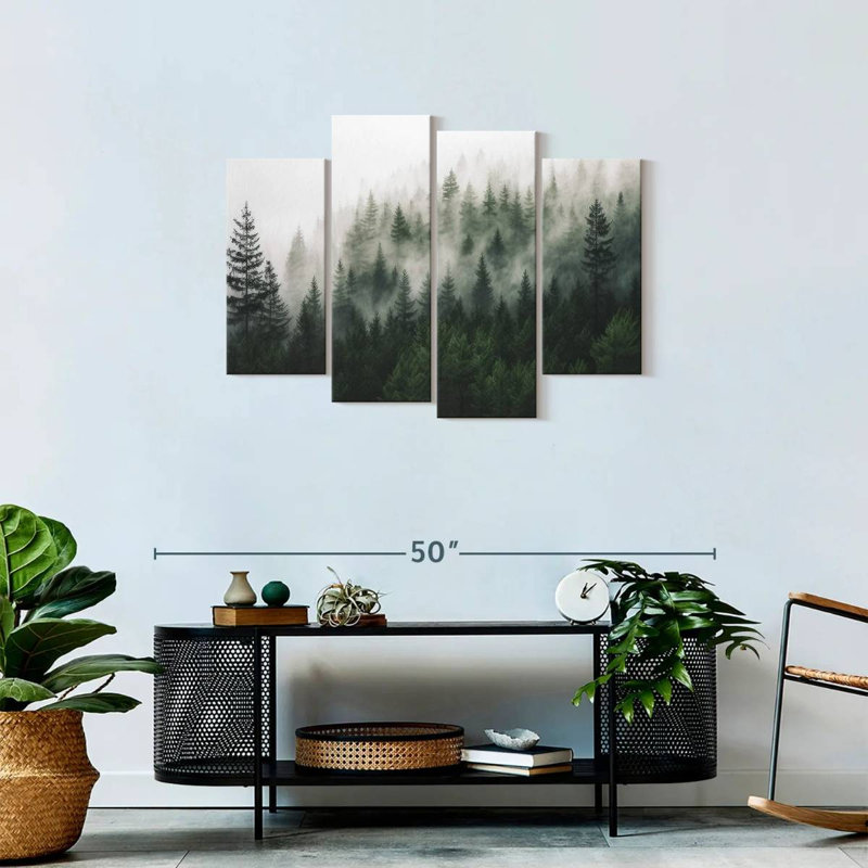 «Fog Envelopped Forest», ensemble de 4 reproductions sur toile par Cindy C, H 27 po x l 43 po x P 1,25 po