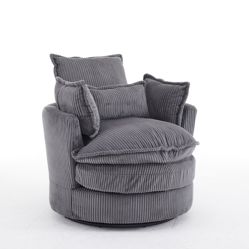 34.25''W Corduroy Double-Layer Seat Cushion Swivel Accent Sofa Chair, Gray Corduroy
