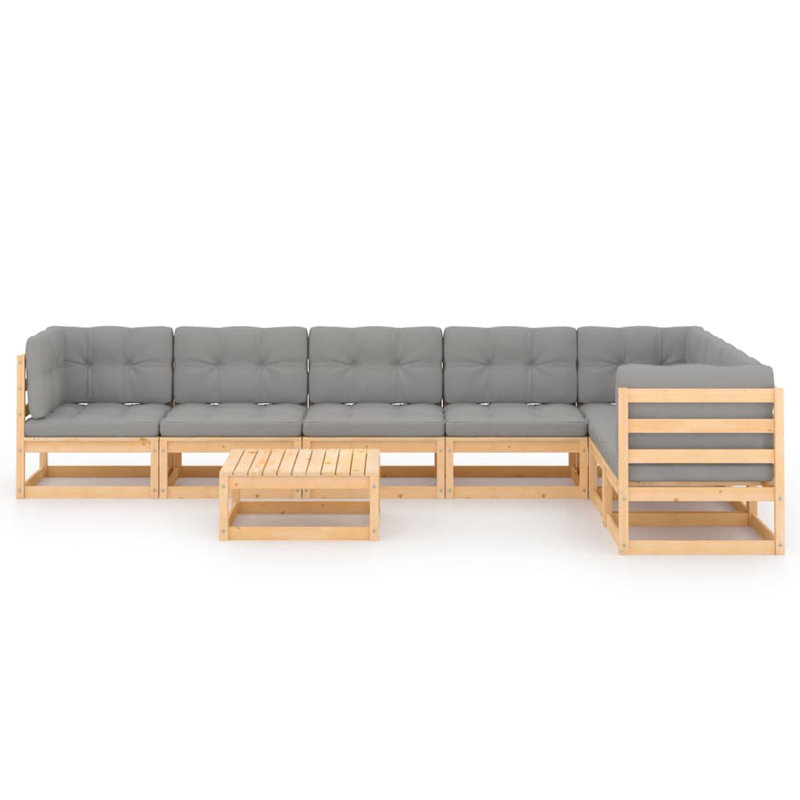 Azha Solid Wood 7 - Person Seating Group with Cushions, Brown, Grey