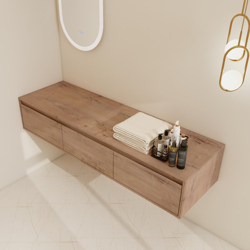 Armoire de rangement murale 60 po avec 3 tiroirs à fermeture en douceur, Naturel