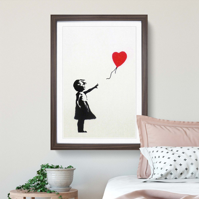 Girl With Red Balloon by Banksy - Single Picture Frame Print on MDF, 76cm H x 50cm W x 2cm D, Walnut Framed