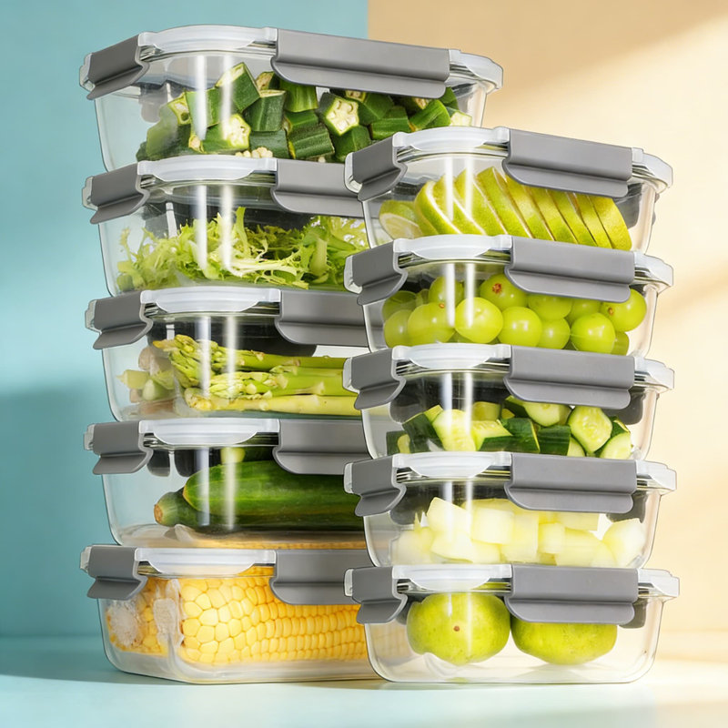 Contenants en verre pour préparation de repas avec couvercles hermétiques, contenant de nourriture sans BPA, résistant aux fuites et au micro-ondes, au four, au congélateur et au lave-vaisselle