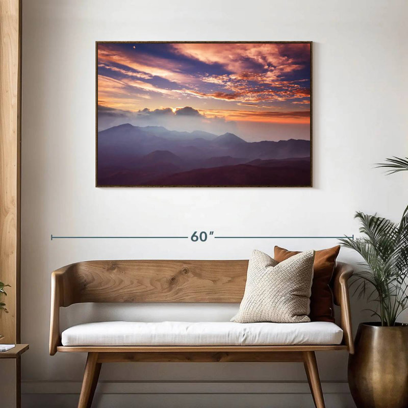Haleakala Misty Sunrise, 43 po x 29 po, Cadre flottant en noyer