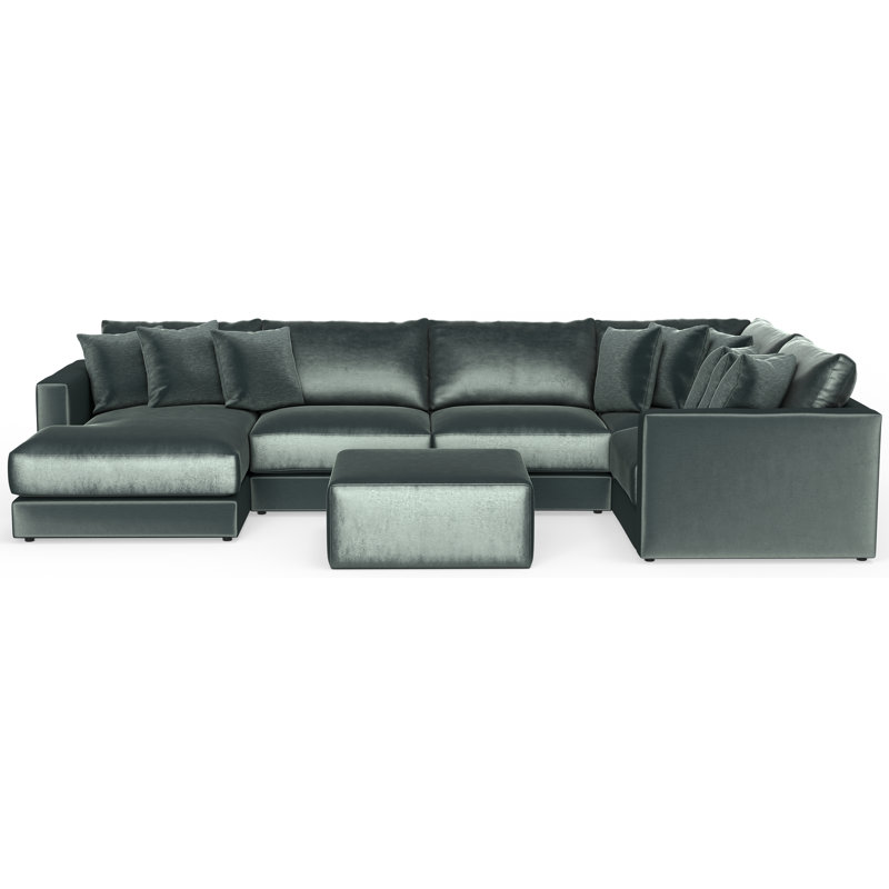 Nyrie 5-piece Modular Sectional And 1 Included Cocktail Ottoman, Green Polyester, Right Hand Facing