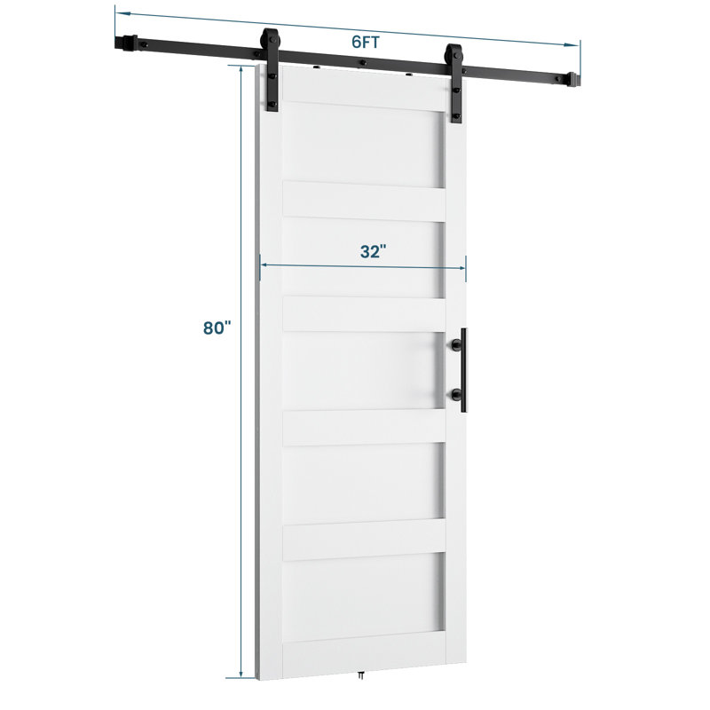 Porte de grange en bois manufacturé de 84 po de hauteur avec quincaillerie d'installation, 32 po x 80 po
