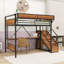 Lit mezzanine avec bureau intégré, prise de courant, bande DEL, panneau perforé, escalier de rangement et garde-robe-1424717536-1424717538