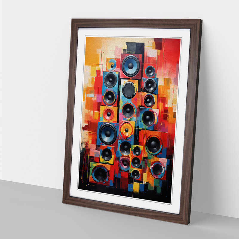 Speakers Modern - Single Picture Frame Print on Wood, 64cm H x 46cm W x 2cm D, Walnut