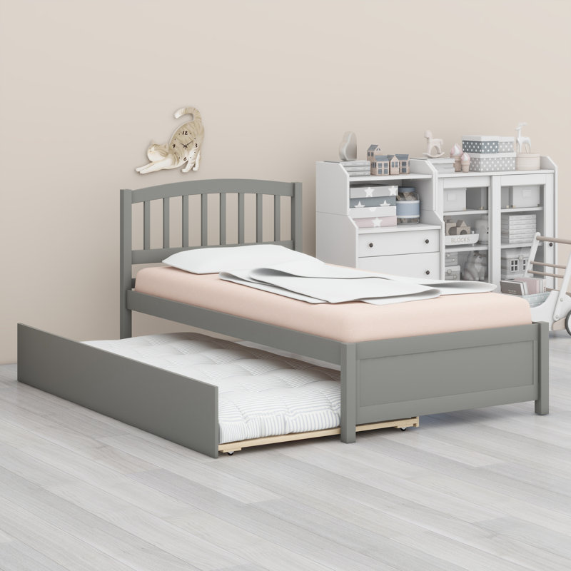 Lit plateforme avec lit gigogne, Gris