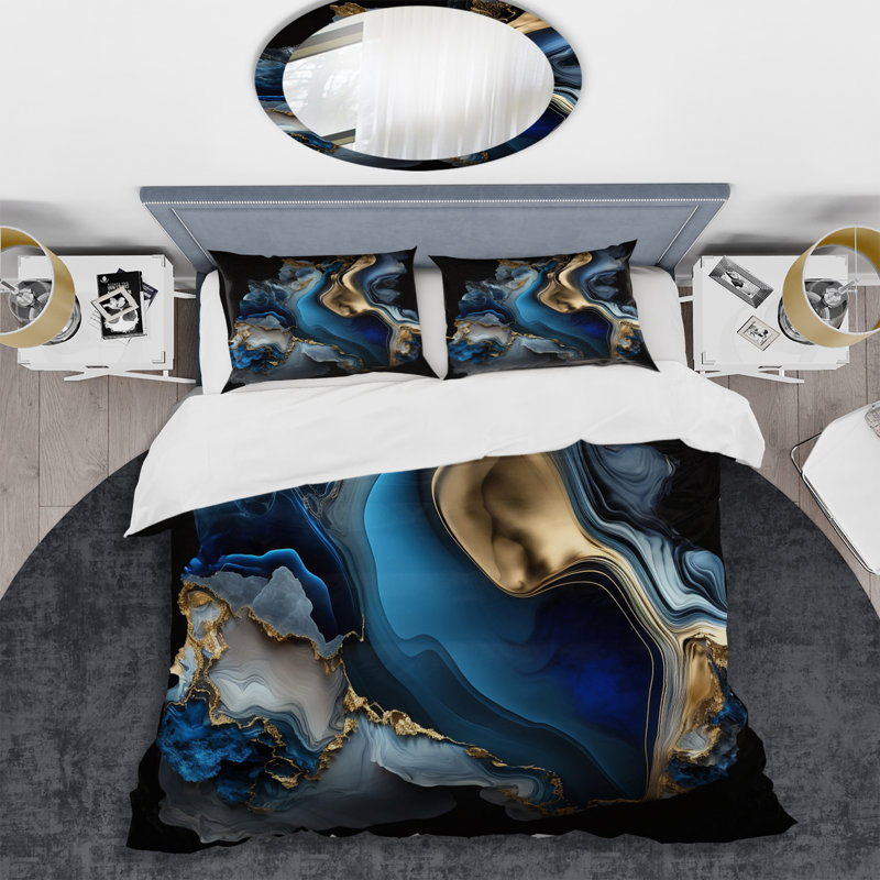 Abstract Geode Marble Blue II - Ensemble de housse de couette moderne - Polyester microfibre