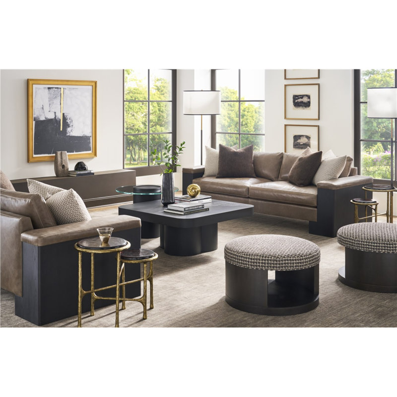 Michael Weiss Sweetbriar 28.5" Wide Round Cocktail Ottoman with Storage, Jiggles Fawn Polyester , Navajo