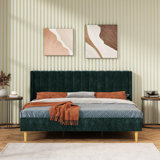 Upholstered Platform Bed Frame with Channel-Tufted Headboard, Strong Wood Slats, No Box Spring Needed, Noiseless Wood Foot, Easy Assemble