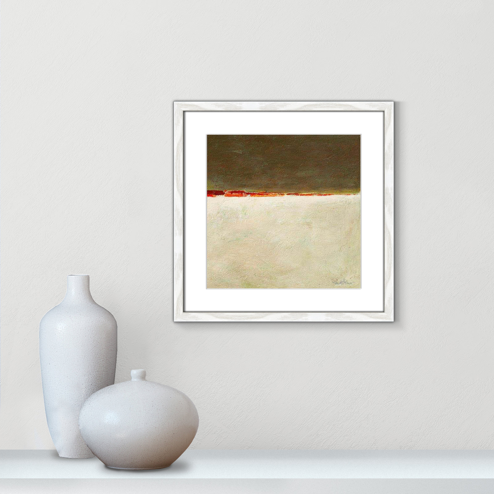 Orange Horizon I by Renate Holzner - Print, 17" H x 17" W x 0.75" D, White Framed