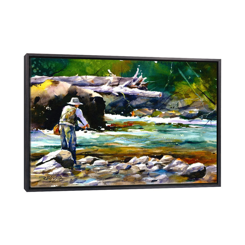 «Pêche», reproduction d'art encadrée, H 18 po x l 26 po x P 1,5 po, Cadre noir vieilli