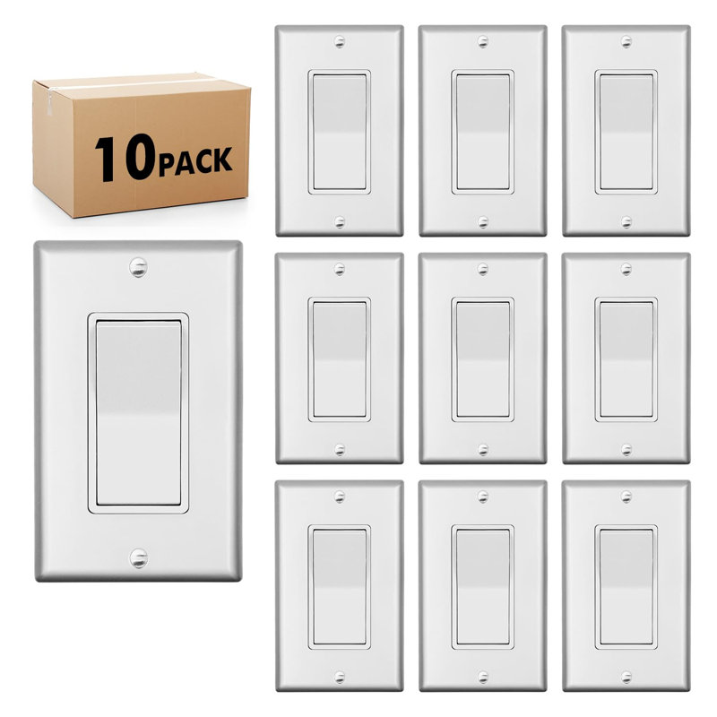 15-Amp Single Pole Light Switch,10 pack, Sliver