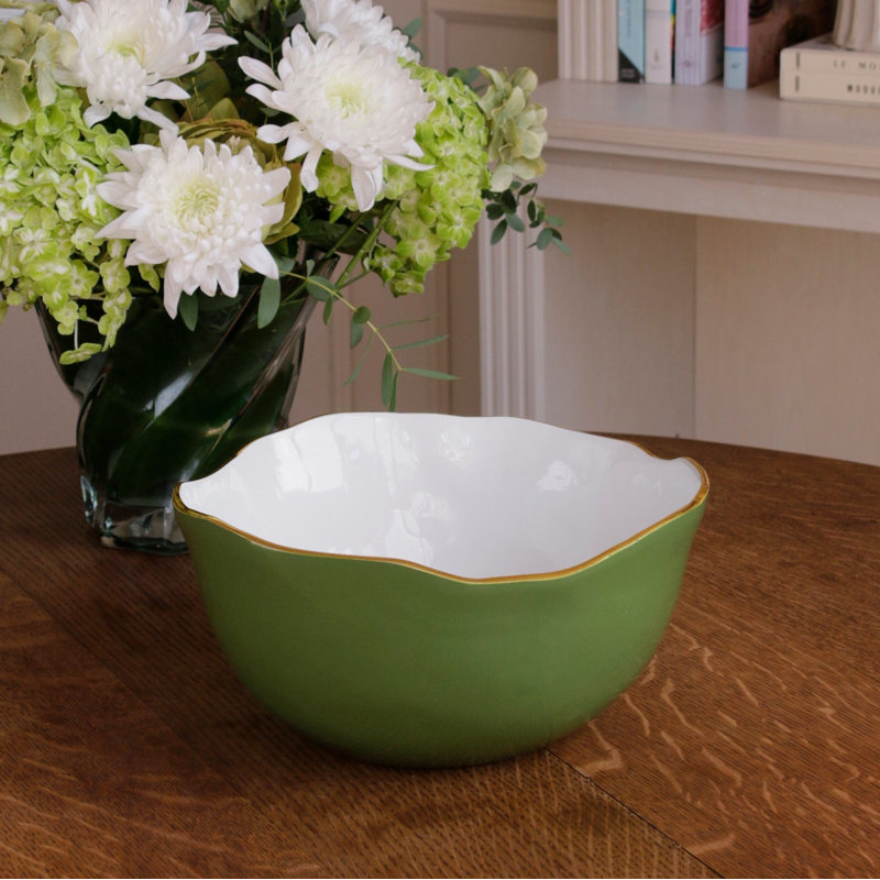 Encanto Osaka Serving Bowl, White/Leaf Green