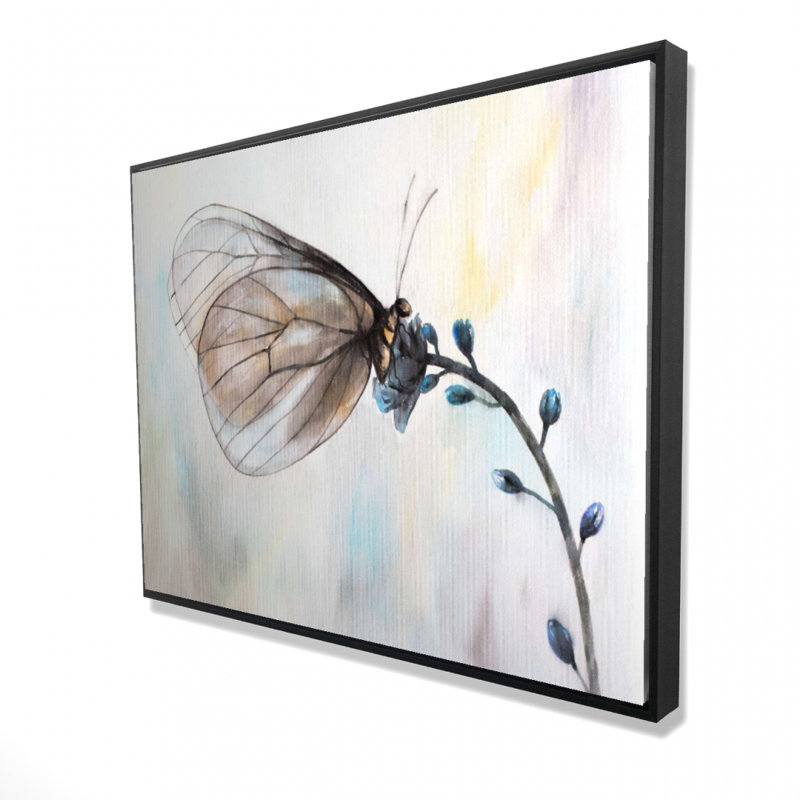 Butterfly On Blue Flowers Print On Canvas, H 36 po x l 48 po