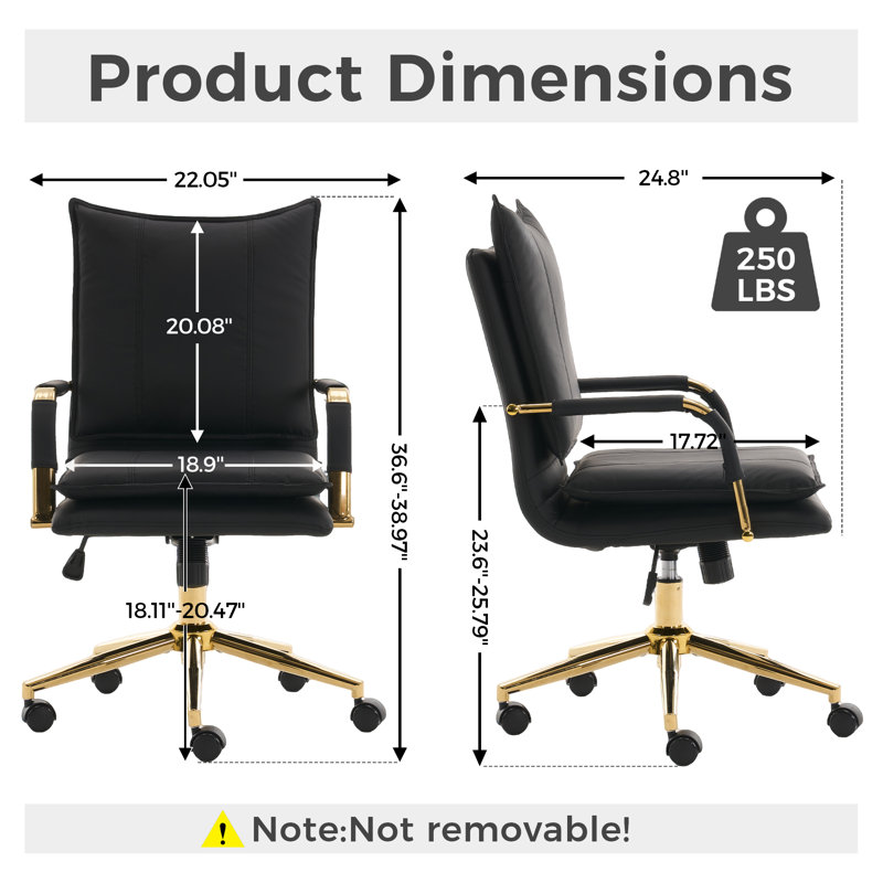 Leather Upholstered Swivel Office Chair, Black