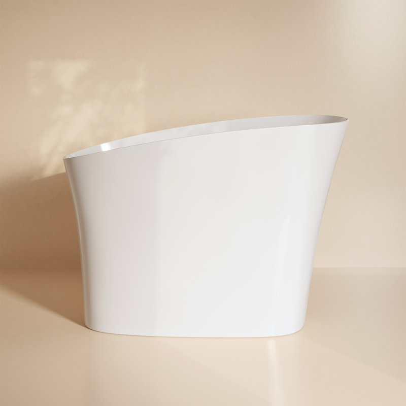 Baignoire de trempage japonaise autoportante simple de 48 po Cascade II en blanc mat, tabouret inclus