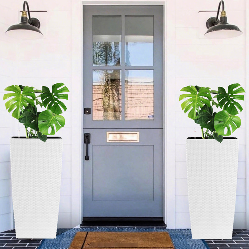 30 In Tall Self - Watering Planter With Drainage Holes, Water Level Monitor, Inner Bucket In White Pp Plastic For Indoor Outdoor Use Living Room, Garden, Porch 30.16 Height Flower Pot Drain Trays,