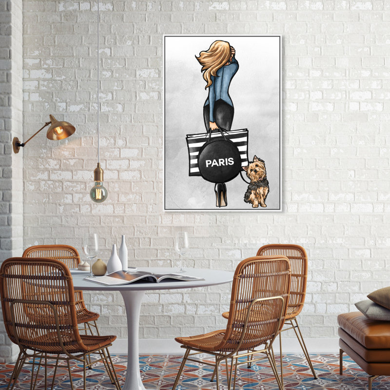 «Fashion Walk Friend Blue Outfits», impression sur toile, H 36 po x l 24 po, Toile blanche encadrée