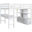 Lit mezzanine avec bureau intégré et rangement, blanc