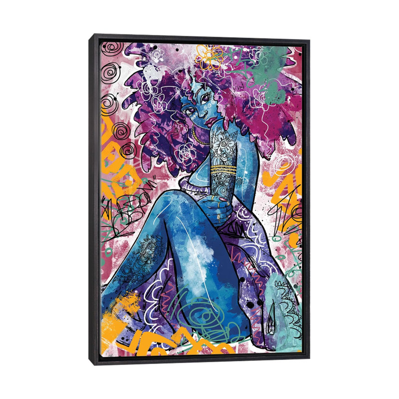 «Ife» par Justin Copeland, H 40 po x l 26 po x P 1,5 po, Toile avec cadre noir patiné