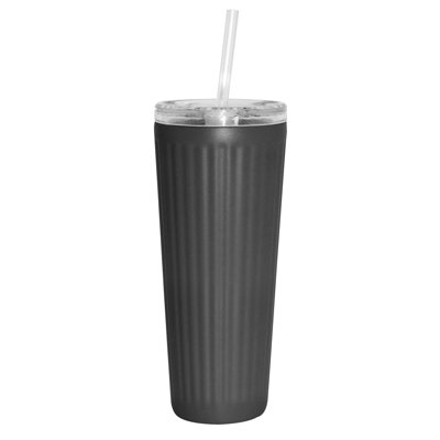 OGGI 24oz Vacuum Insulated Fluted Tumbler with Straw – Stainless Steel Travel Coffee Mug, Cute Adult Sippy Cup with Lid – Hot & Cold Beverage Gift, Car Cup Holder Friendly, Blush