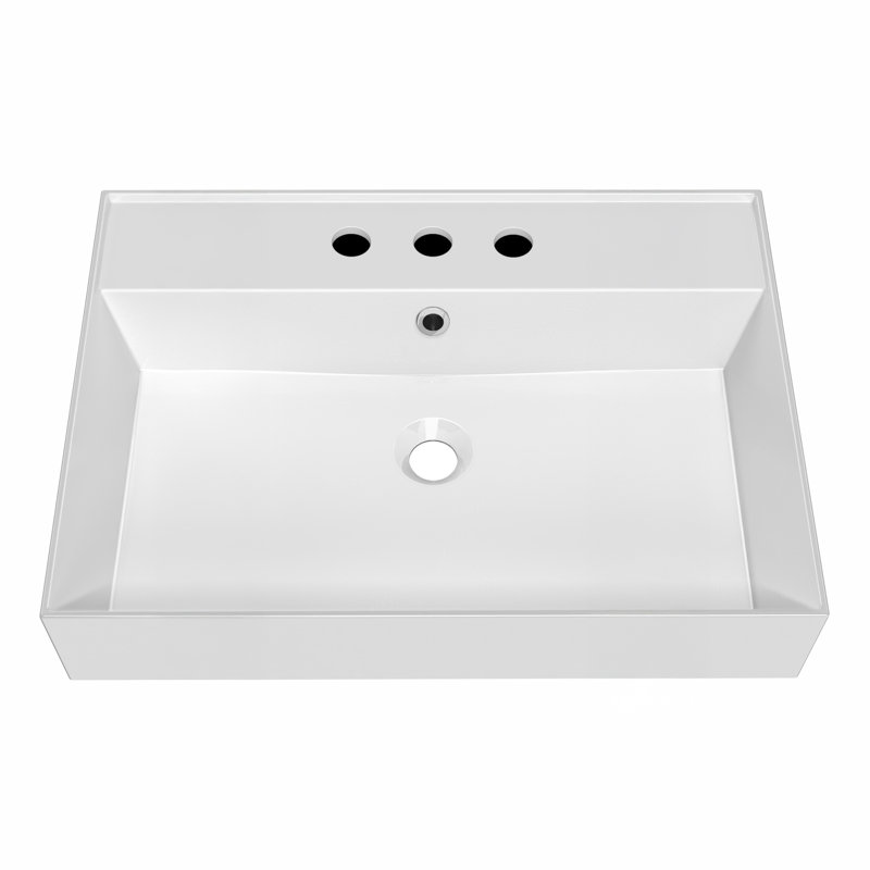 Whitehaus Collection 24" Rectangular Wall Mount Basin With Faucet Drilling Options And Overflow, 8" Centers
