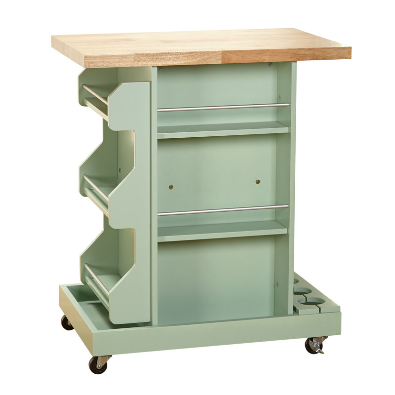 Solid Wood Top Kitchen Cart, Mint