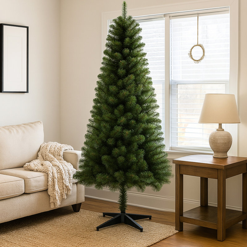 Arbre de Noël artificiel à charnière de 6 pi avec 582 pointes, branches complètes, support en plastique Holiday à 4 pieds pour la décoration intérieure, look, installation rapide, coffre-fort, support léger, arbre de décoration créatif, conseils et
