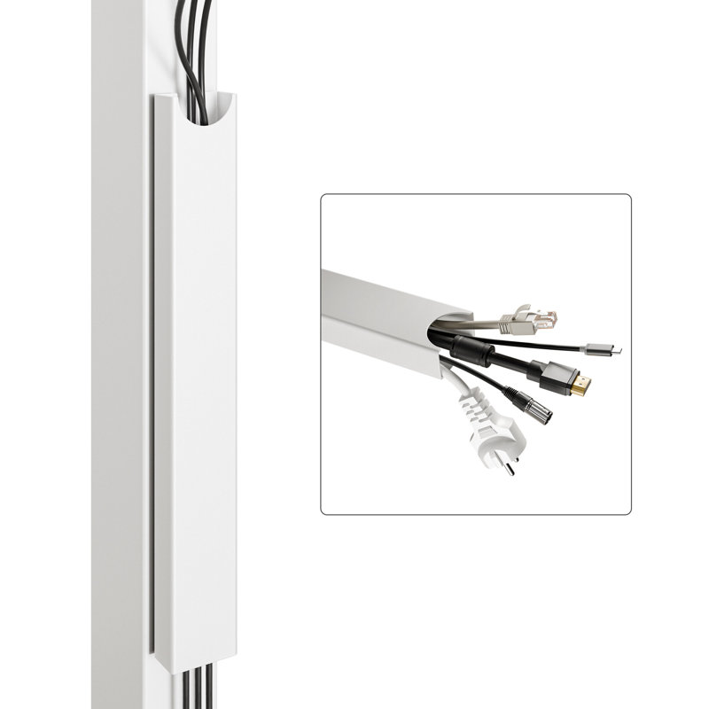 Goulotte magnétique Desktronic pour la gestion des câbles – Système de rangement de câbles en acier sans perçage pour bureaux assis-debout à structure métallique, blanc