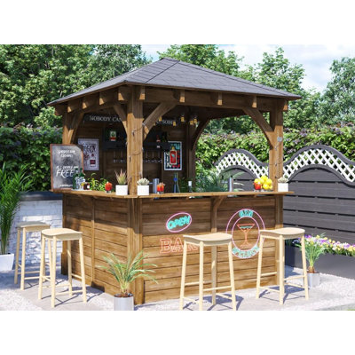 Dunster House Garden Bar 2.5 x 2.5m, Premium Wooden Outdoor Pub Shed with Gazebo Roof, Kiosk-Style Counter, Leviathan L Shape