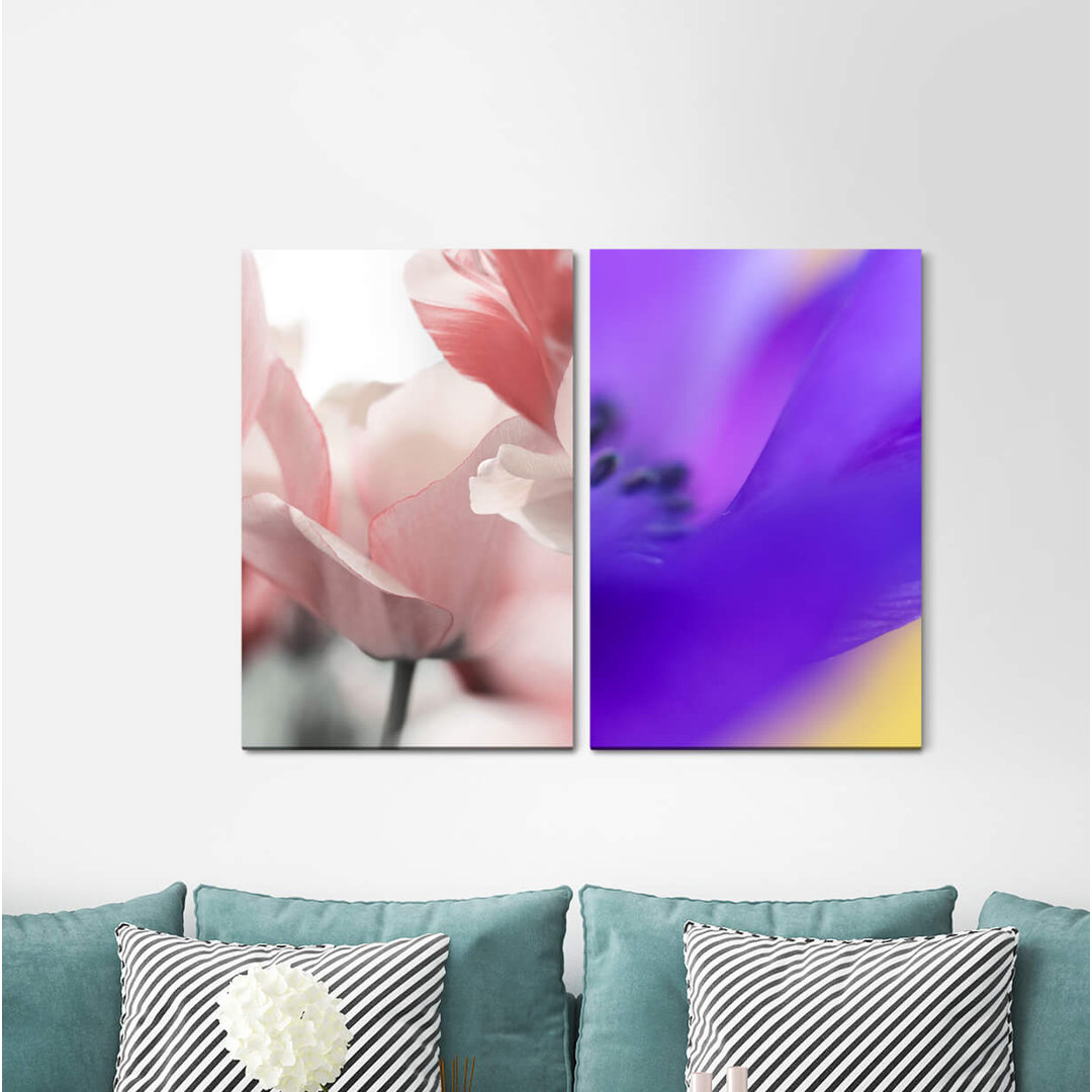 2-tlg. Leinwandbilder-Set - Grafikdruck „Tulips Flowers Soft Blue”